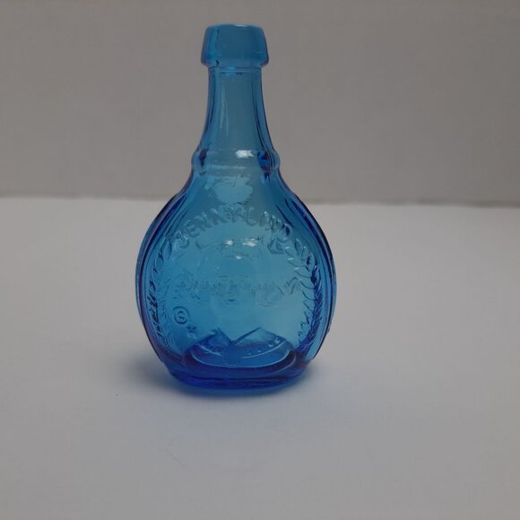 Wheaton Cerulean Blue Embossed Miniature Glass Bottle Decorative Vintage Piece - Picture 1 of 16